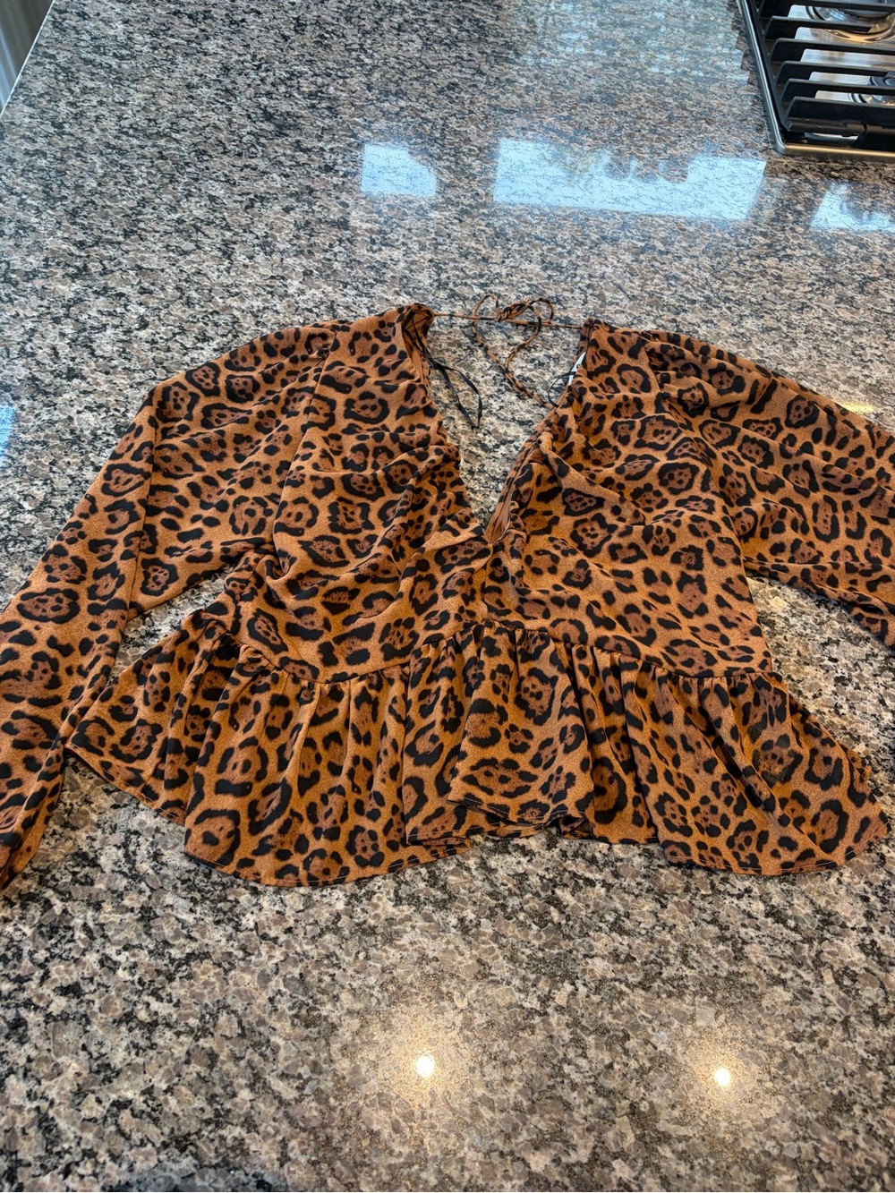 H&M Leopard Print Long Sleeve Tie-Back Peplum Blouse - Brown/Black